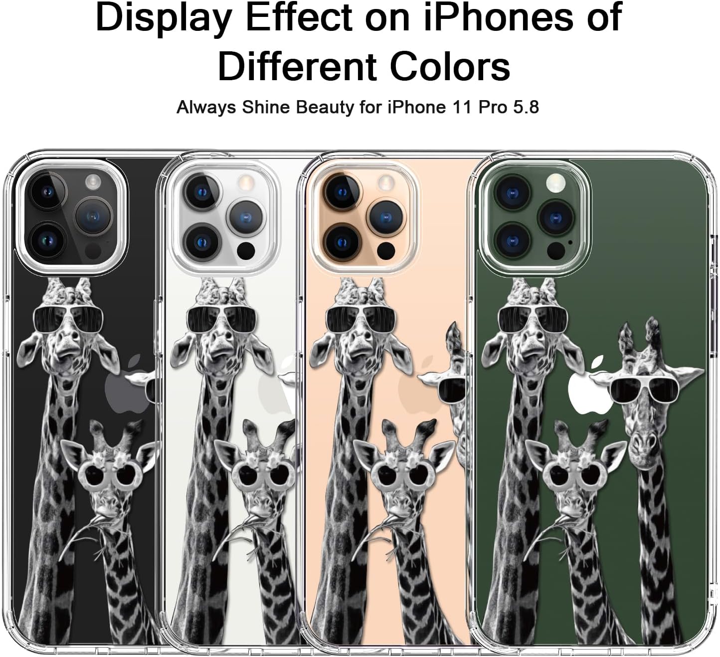 bicol for iPhone 11 Pro Case with Screen Protector and Camera Lens Protector - Fashionable Flower Floral Designs for Women Girls - Shockproof Acrylic Clear Phone Cover 5.8 Giraffe Family